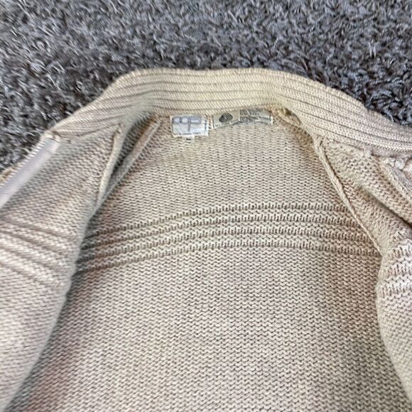 Vintage Cable Knit Cardigan Sweater Mens Womens Medium M Beige Pure Wool 70s 80s - Picture 16 of 16